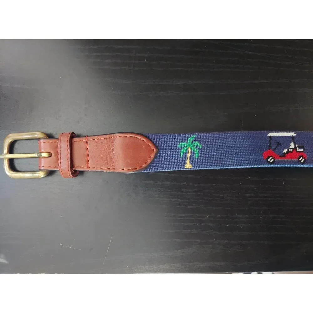 Smathers & Branson Belt sz 40 Hand Stitched Needle Point Florida Fishing